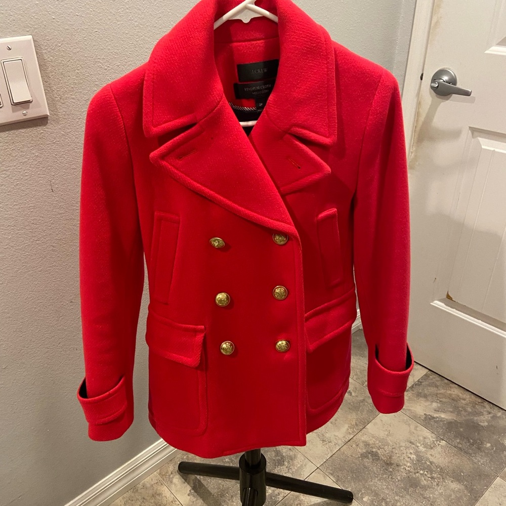 J crew 2p pea coat bright orange/red